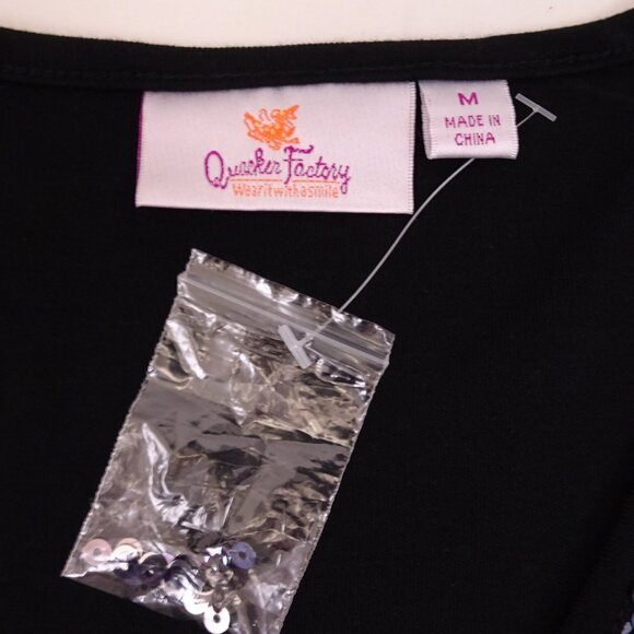 NWT Quacker Factory Sequin Lace t-shirt Medium Black Silver Blue New Year's Eve - Picture 3 of 7